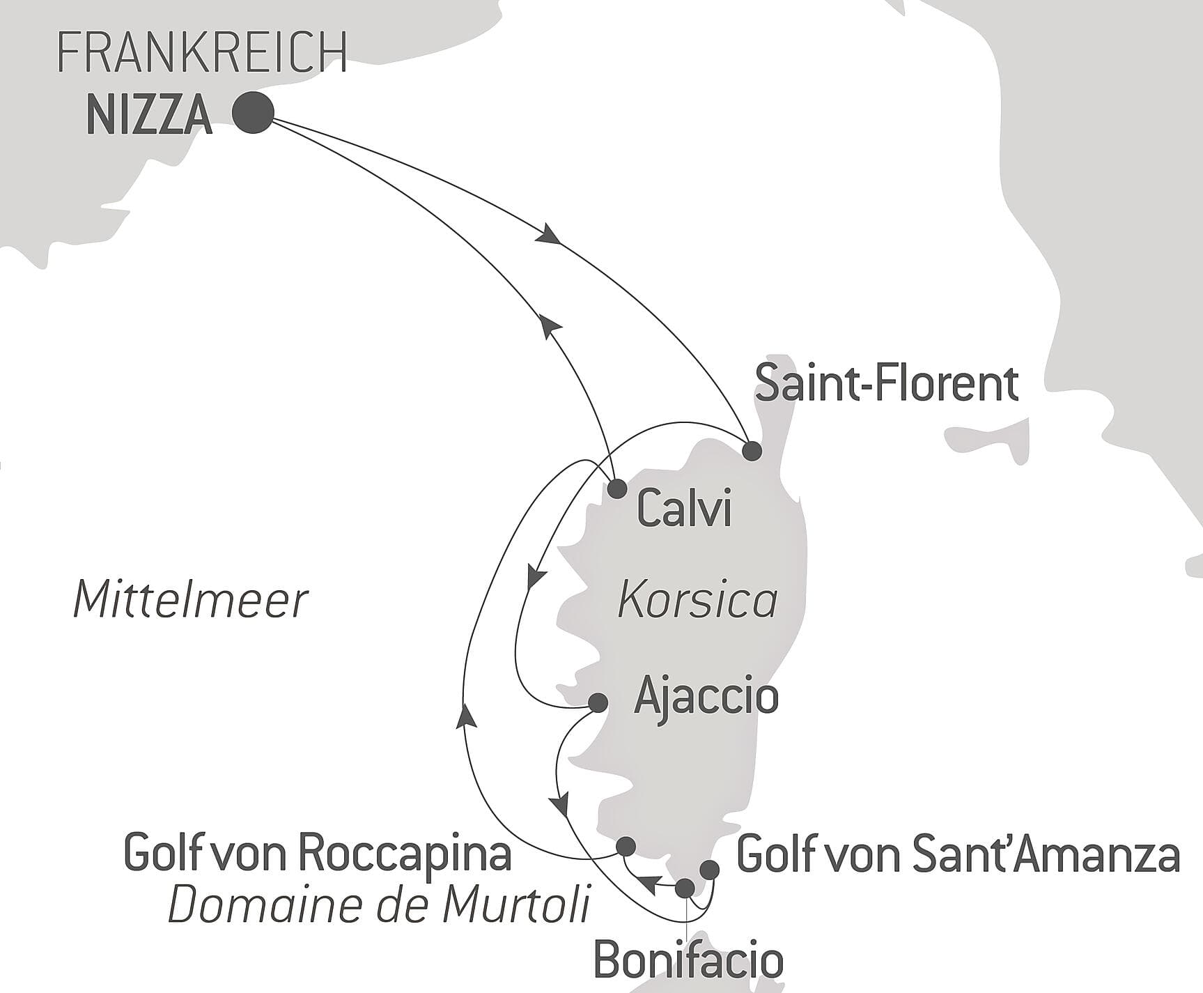 Korsikas Küsten unter den Segeln der Le Ponant