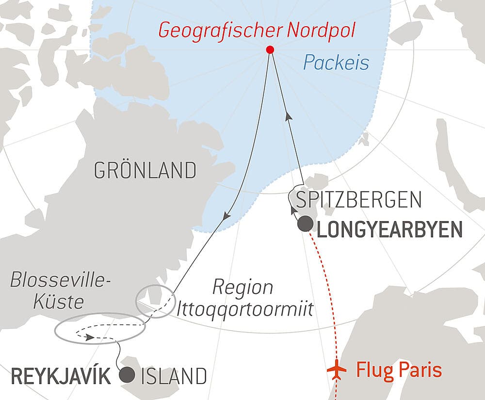 Der geografische Nordpol und die Ostküste Grönlands null