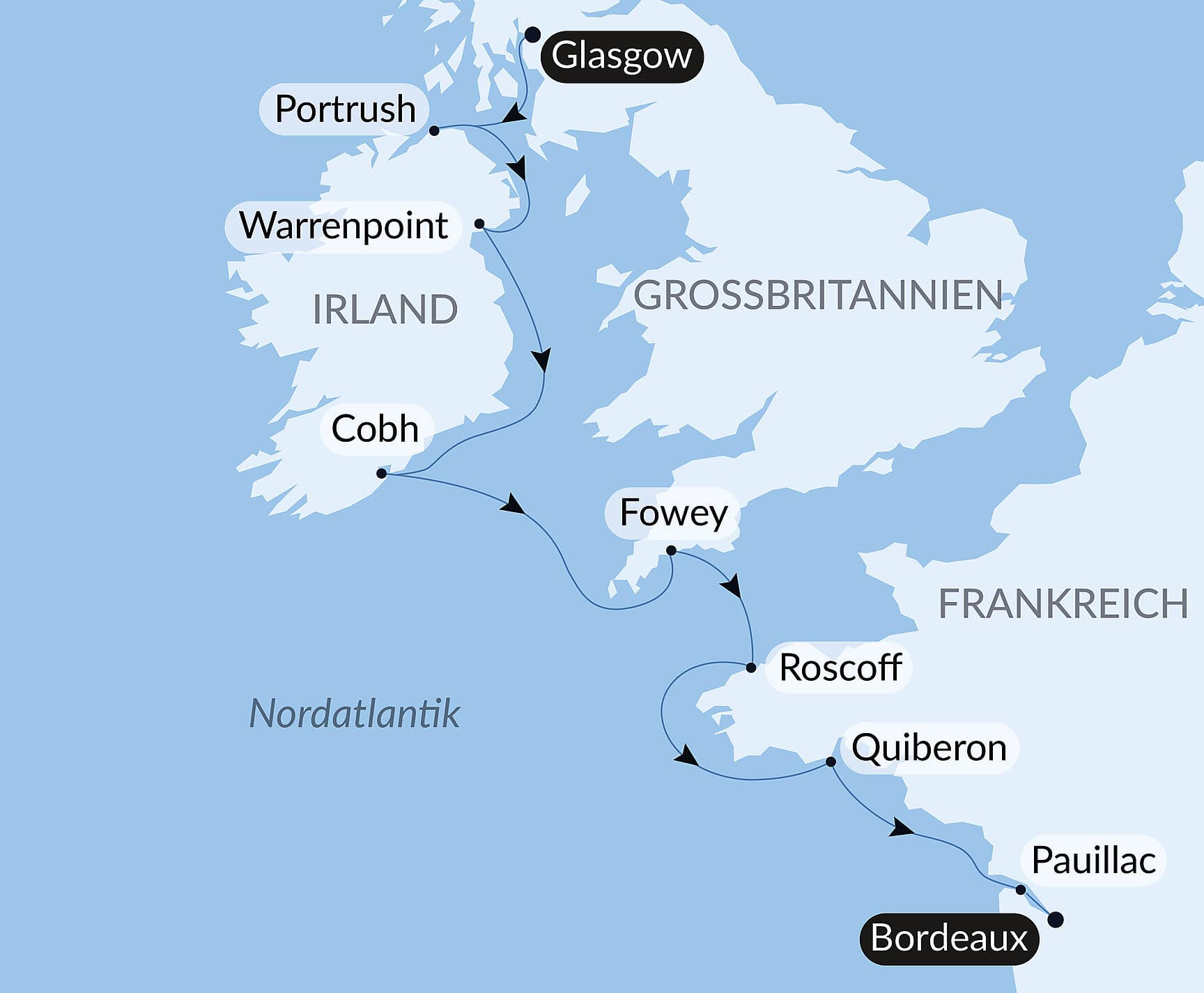 Von der Irischen See bis zum Golf von Biskaya