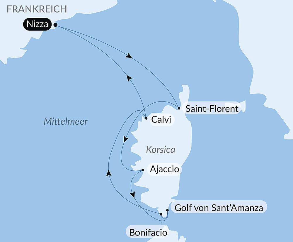 Korsikas Küsten unter den Segeln der Le Ponant