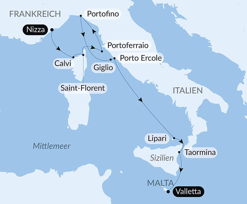 Korsika, italienische Küsten und Malta